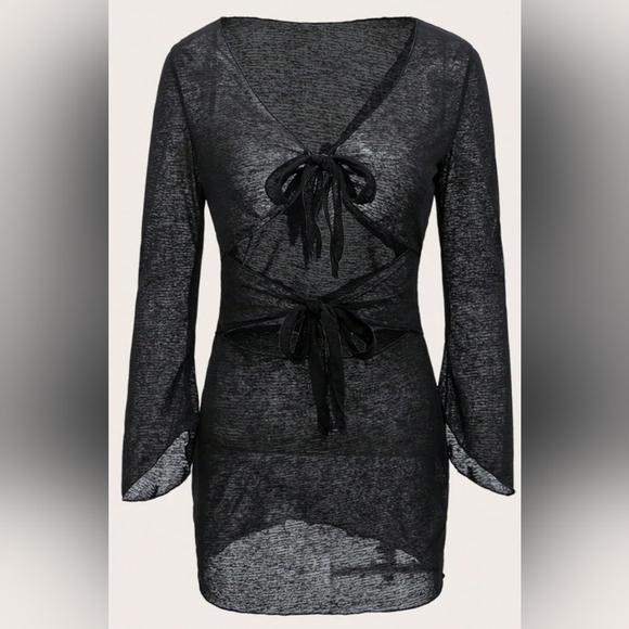 2/$50 NEW Women's Cutout Twisted Long Sleeved Bodycon‎ Cover Up Black-(#1,478) - Picture 4 of 6